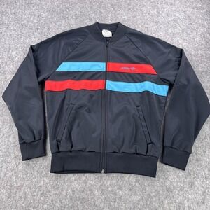 VINTAGE Adidas Jacket Mens Medium Black Track Full Zip Trefoil Made in USA 80s